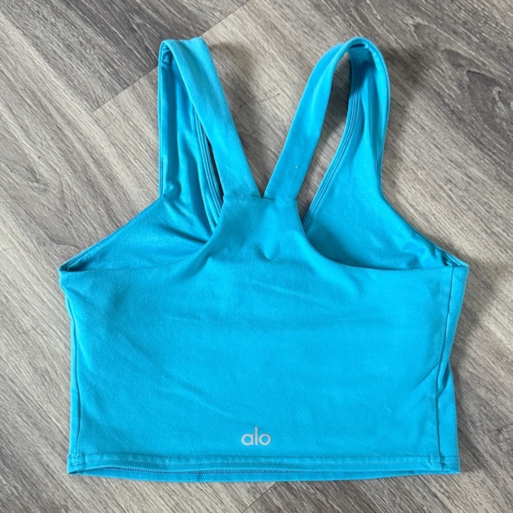 ALO Yoga Vibrant Blue Tank Womens Sports Bra in Teal Athletic Activewear - Picture 2 of 4